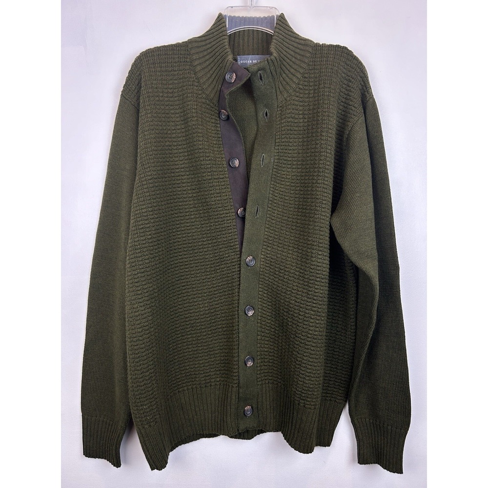 Oscar De La Renta Cardigan Sweater Mens L Button Front Green Academia Preppy